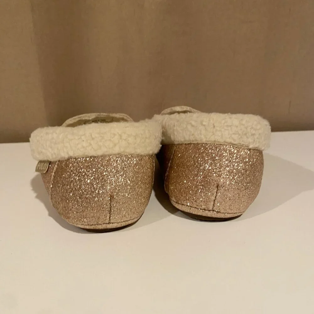 Polo Ralph Lauren Kids Gold Glitter Slippers Pony Logo Size 2 Fuzzy Lined‎